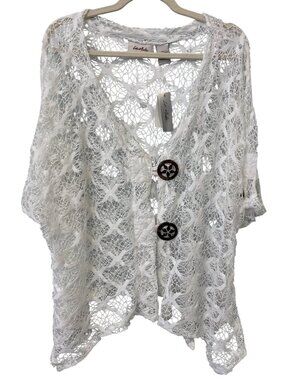 Le Moda Cardigan XL Crochet Lace Cover Up Half Sleeve White Minimalist Beach NEW